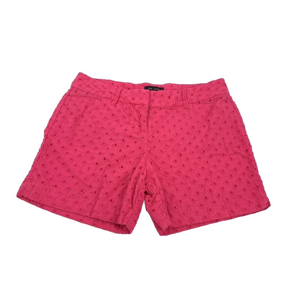 The Limited Eyelet Flat Front Chino Shorts Size 6 Womens Bright Neon Pink S
